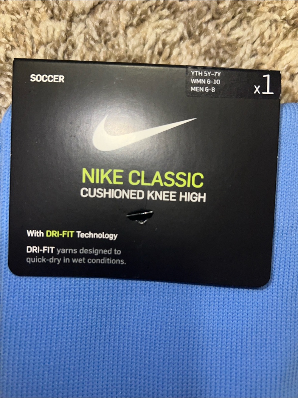 NWT! Nike Classic Cushion Knee High Athletic Socks- Light Blue with White Swoosh - Picture 2 of 9